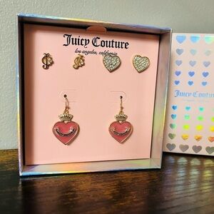 Juicy Couture Heart & Logo Earring Gift Set Pink Gold 3-Pair NWT